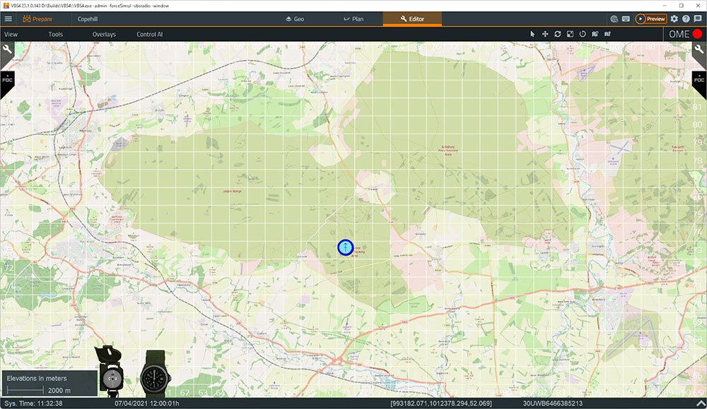 VBS4 map showing OSM layer